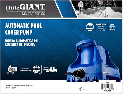 Little Giant Select Series LG-APCP1700 1/3 HP, 1745 GPH, Automatic, Submersible, Swimming Pool Cover Pump with 25-Ft. Cord, Dark Blue, 14942691