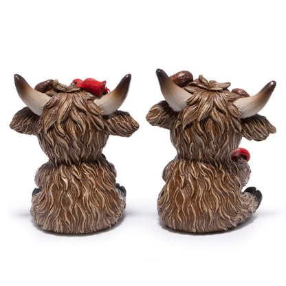Hodao Christmas Highland Cow Coffee Resin Figurines,Xmas Farmhouse Decor for Tiered Tray, Tabletop, Mantel, Gift for Xmas Home Decoration