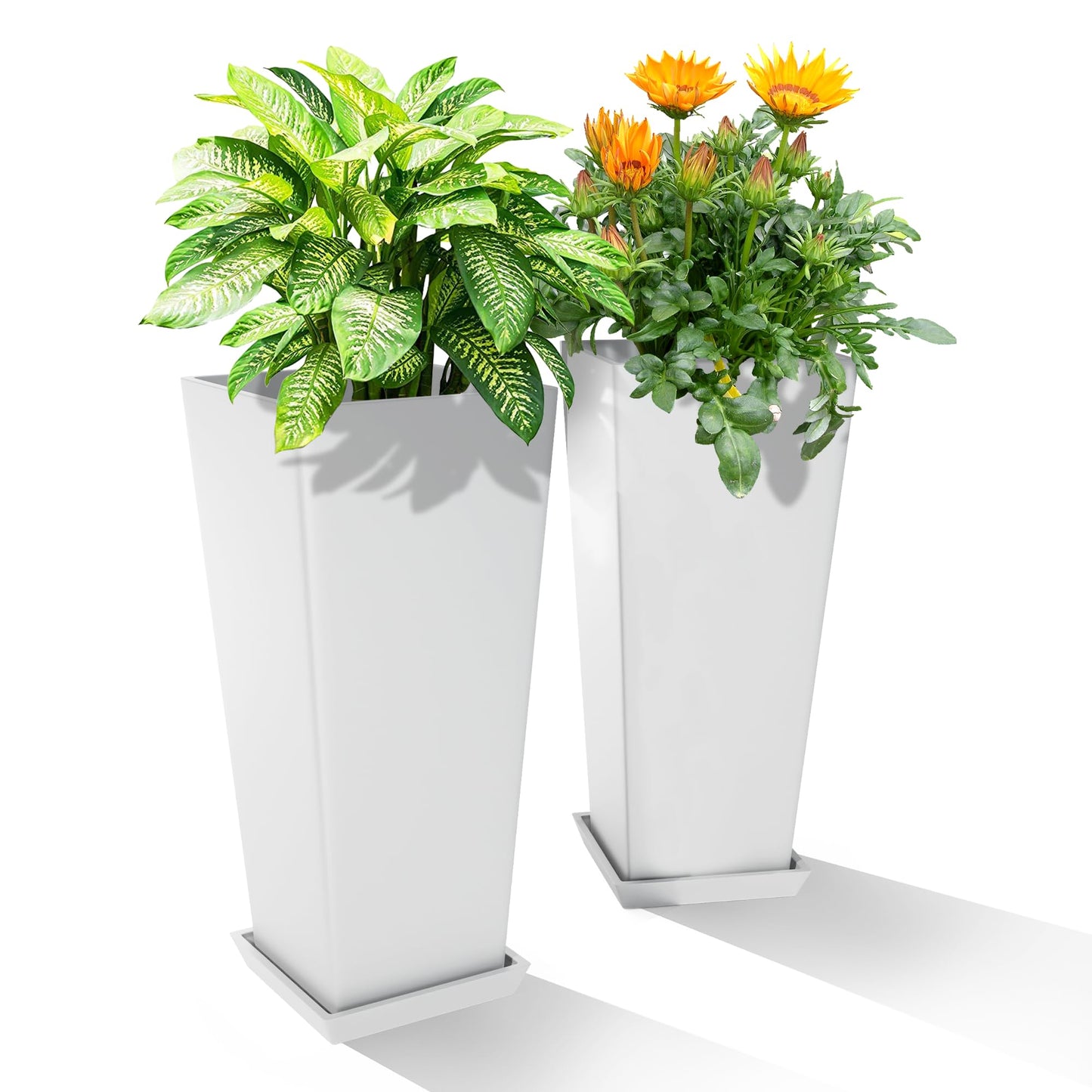 YESUNEED 24" Tall Planters for Outdoor Plants, Set of 2 Large Outdoor Planters for Front Porch Decor with Drainage Hole, Tall Planter(White)