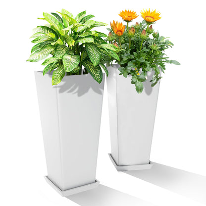 YESUNEED 24" Tall Planters for Outdoor Plants, Set of 2 Large Outdoor Planters for Front Porch Decor with Drainage Hole, Tall Planter(White)
