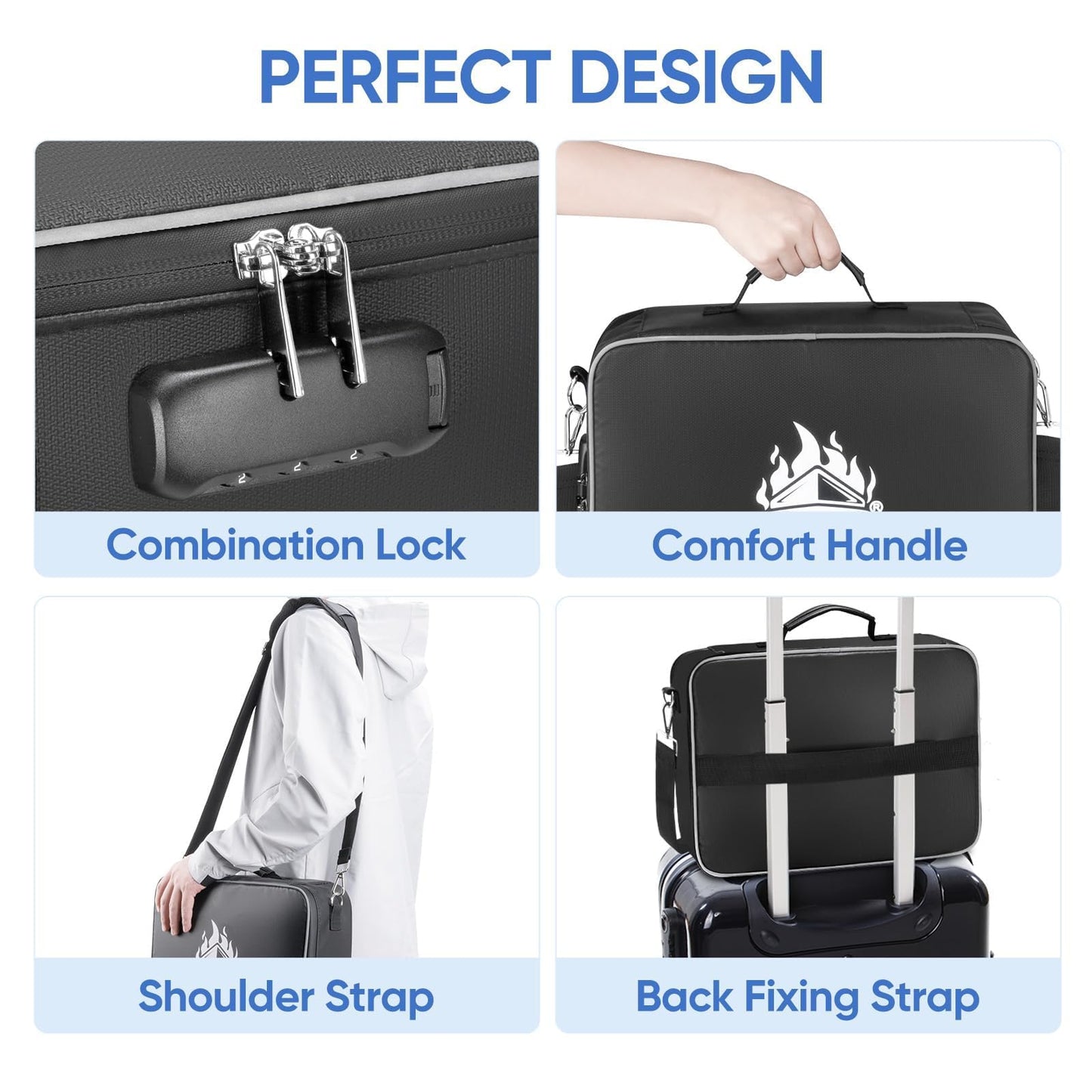 BALEINE Fireproof Document Box with Lock, Portable Fireproof Document Bag Waterproof Fire Proof File Boxes for Documents, File Organizer Box for Important Paperwork (Black, 15''x11''x4'')