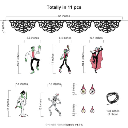 Cheerland Halloween Garland Skeleton Garland Spooky Banner Spider Web Halloween Banner Gothic Party Decorations Hanging Skeleton Monster Bash Birthday Skull Garland Monster Party Decorations