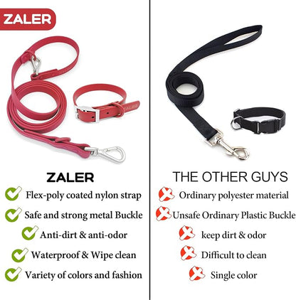 ZALER Dog Collar and Leash Set, Waterproof Adjustable Odor Proof Pet Collars Leashes Easy to Clean, 6FT Dog Leash with 2 Hooks for Large, Medium Small Dogs (S, Red)