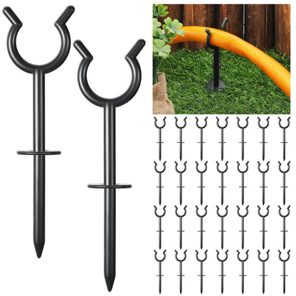 Taiyin 10 Pcs 3/4'' Garden Hose Holder Brackets Garden Guide Holder Decorative Outdoor Guide Stakes Support Spike Plant Tool to Keep Off Lawn for Yard (Black)