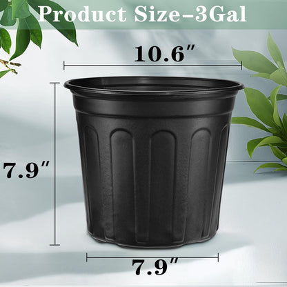 RAOOKIF 3 Gallon Pots for Plants, Flexible 1/2/3/5 Gallon Nursery Pot with Drainage, 3 Gallon Plastic Pots for Plants