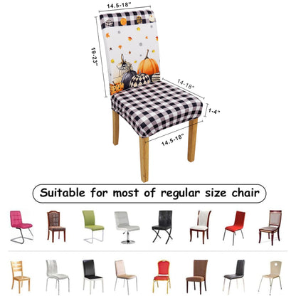 Wscdovf Halloween Chair Covers Set of 6, Fall Pumpkin Black/White Buffalo Plaid Chairs Slipcover for Dining Room, Removable Washable Breathable Cover in The Kitchen Restaurant Holiday Decor