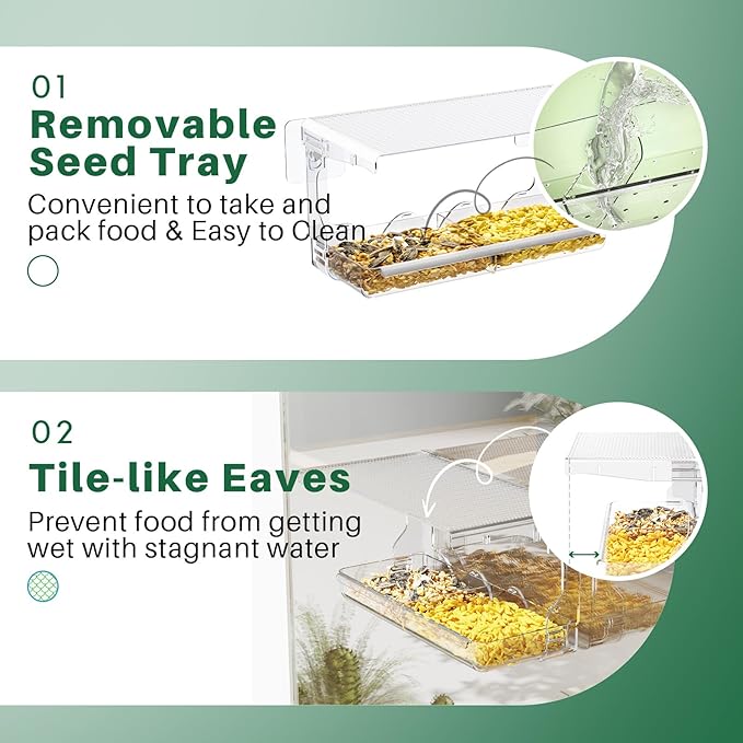 SUNALLY Window Bird Feeder for Outdoors, Clear Birds Feeders Window Mounted with Self-Adhesive Hooks, Outside Wild Bird Watching for Hummingbird,Finch in Garden, Yard, Elderly Kids Viewing
