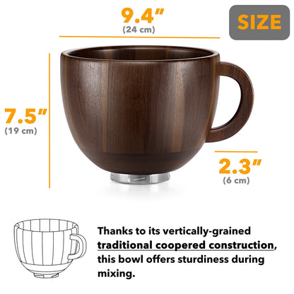SpaceAid Wooden Bowl with Handle, Kitchen Space Aid Acacia Wood Mixing Bowls Holder for Stand Mixer, Compatible with 4.5 & 5 QT Tilt-Head Models Kitchen, Natural Wood