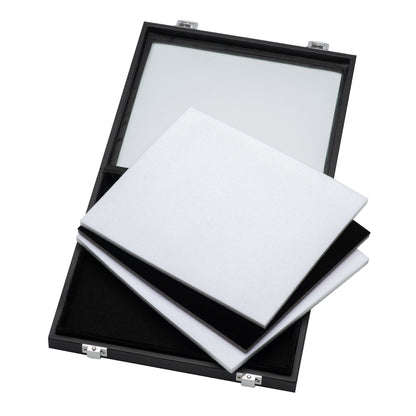 Giftop Jewelry Display Case Tempered Glass Top Lid Black Leatherette,Gemstone Display Case Jewelry Storage Box with Metal Clasp (Large)