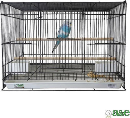 A&E Cage Co 503 Flight Cage – 24"x16"x16" Small Bird Cage with Slide-Out Tray, Wood Perch, Dual Feeding Stations & Carry Handle – Black Powder Coated Cage for Finches, Canaries & Small Birds