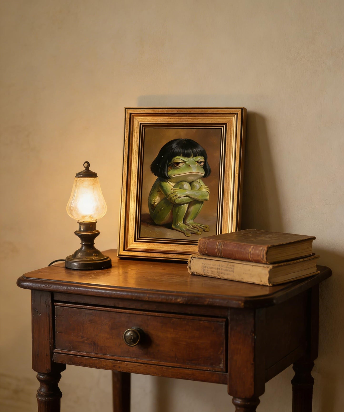 Gold Framed Wall Art, Funny Frog Canvas Prints – Whimsical Moody Frog Pictures Decor, Eclectic Cute Animal Artwork for Bedroom Living Room Dorm 9x11 inch