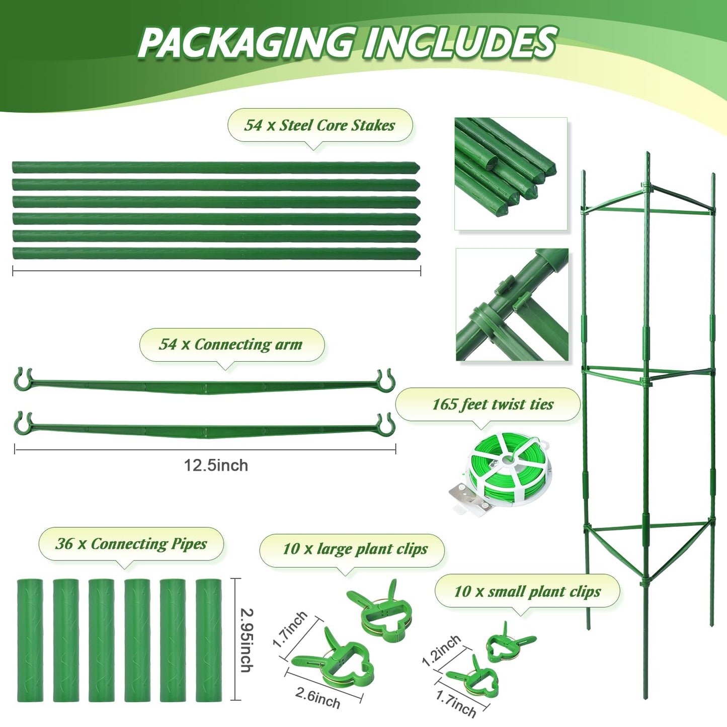 6 Pack Tomato Cage for Garden & Pots, Rust-Resistant Tomato Stakes Plant Cage Trellis Support for Climbing Vegetables Plants Flowers - 48 Inch