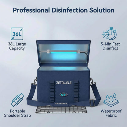 ZETAWALE UV Light Sanitizer Box Foldable Large Cleaner and Sanitizing Machine with Timer UVC Light Sanitization Bag Household for Cell Phone,Earphones,Plush Toys,Towels,Keys,Brushes and Combs（36L）