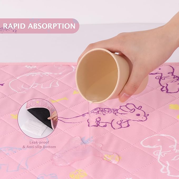 IEUUMLER Washable Pee Pads for Dogs, 2 Pack Non-Slip & Waterproof Whelping Pad, Reusable Puppy Potty Training With Fast Absorbent for Playpen EU007 (Pink Dinosaur, 31"X36"-2pcs)