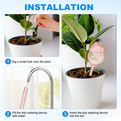 M METERXITY 4-Pack Plant Watering Globes, 9.4 Inch Plastic Self Watering Planter Insert for Indoor/Outdoor Plants, Self Water Devices [Champagne/Pink]