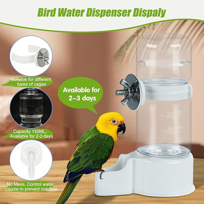 BWOGUE 2PCS Automatic Bird Water Dispenser, 4.73 Fl Oz Parakeet Water Dispenser for Cage No Mess Suspended Bird Water Feeder for Cockatiel Budgie Conure Lovebirds