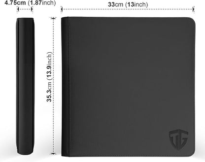 12 Pockets Trading Card Zipper Binder for 720 Cards| Secure Side Loading Pockets | Trading Card Album Folder | Compatible with YuGiOh, MTG(Black 12)