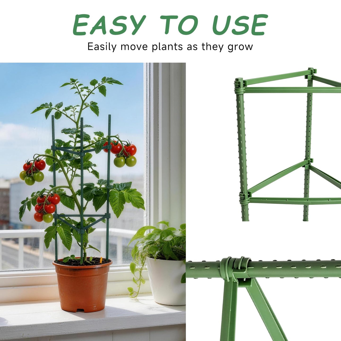 100pcs Garden Stakes Arms for Tomato Cage, Plant Trellis Connectors, Attach 0.43 Inch Dia Tomato Stakes and Plant Stick Supports, 11.8in Plastic Connecting Rod (11mm, No Stake)