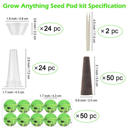 150P Grow Sponges for Hydroponics, Windspeed Grow Anything Seed Pod kit Include 50 Grow Sponges, 24 Grow Baskets, 24 Grow Domes, 50 Pod Labels, 2 Tweezers