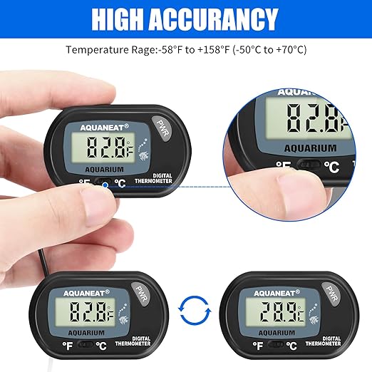 AQUANEAT Aquarium Thermometer, Fish Tank Thermometer, Digital Temperature Test, with Large LCD Display (6 Packs)