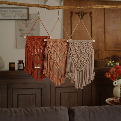 Small Macrame Wall Hanging Decor Boho Tapestry for Bedroom Living Room Dorm Nursery and Office, Cute Aesthetic Wall Art for Small Spaces for Teen Girls and Home Decor (Toffee Brown, 16*10 Inch)