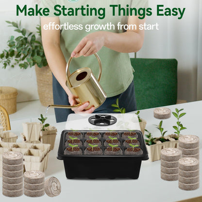Halatool 8 Pack Seed Starter Tray with 100 PCS Peat Pellets, 96 Cells Black Seeding Starter Trays for Organic Seed Starter Soil Pods for Planting Vegetables Plants Flowers - Starting Seeds Kit