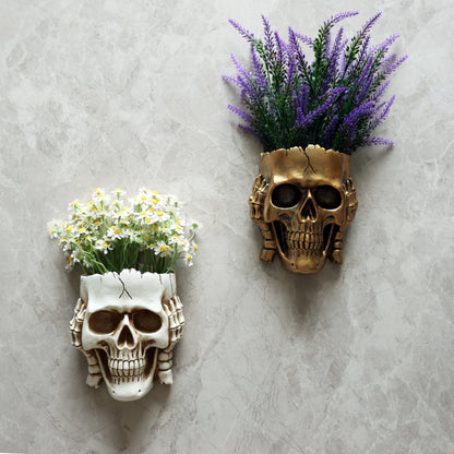 Dolkgy Skull Wall Planter for Home Décor, Hanging Skull Vase Unique Face Flower Pot Head Planters, White Resin Skeleton Gothic Planter for Indoor Outdoor Plants Decorations