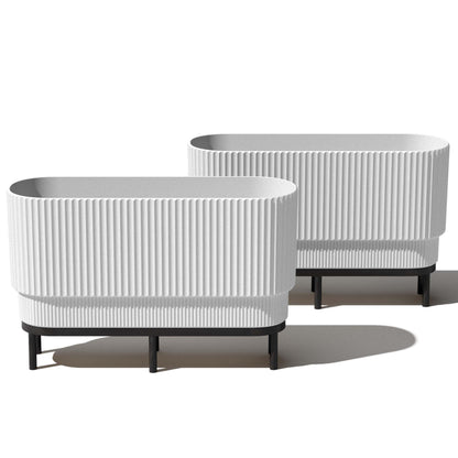 Veradek Demi Series Raised Long Planter for Indoor/Outdoor Use | Made from Plastic & Stone w/Wooden Stand | Modern Patio Décor for Flowers/Shrubs