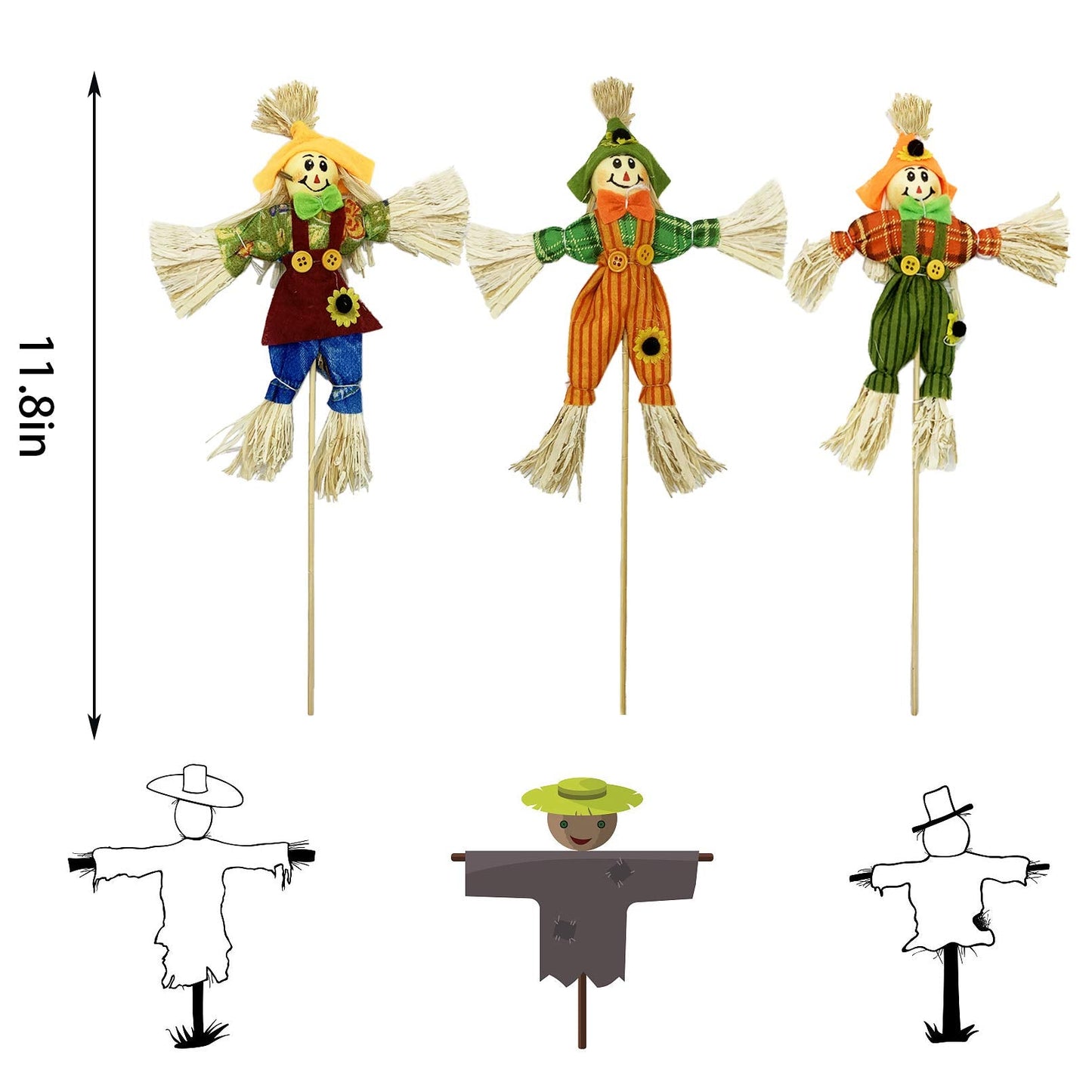 EBaokuup 10 PCS Halloween Scarecrow Decorations - 11.8 Inch Fall Harvest Scarecrow for Autumn, Halloween, Garden, Yard Decoration