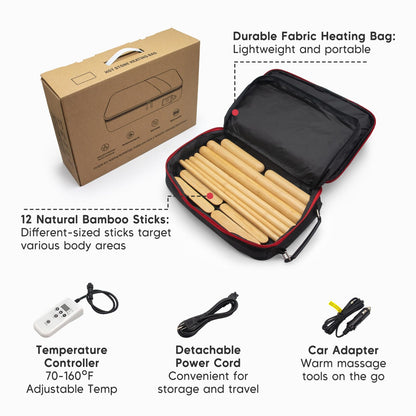Goodtar Hot Bamboo Massage Warmer Bag w/ 12 PCS Warm Bamboo Sticks, Portable Professional Electric Heater for Stone, Digital Temperature Controller, Portable Heating Travel Bag (Black)