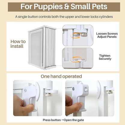 NiceTCU 24" H Acrylic Dog Playpen Indoor, Metal Frame Clear Dog Playpen with Door - 12 Panels, Easy Assemble Pet Fence, DIY Foldable Pet Pen for Ducks Puppy Rabbit Small & Medium Pets- 12Pcs White