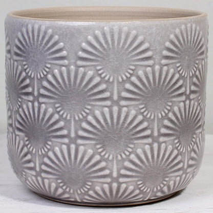 Xiaan Jiaju Modern Embossed Ceramic Pots for Plants, 6.7 Inch Nordic Plant Pots Indoor with Drainage, Contemporary Decorative Glazed Planter with Fanburst Texture, Warm Greige