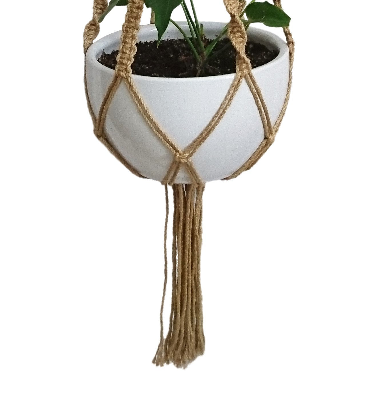 6 Legs Macrame Plant Hanger Natural Hemp Rope Plant Hangers with 12 pcs Round Wood Bead, 65-inches Length for 10" Pot (Without White Pot and Plant) (Brown)