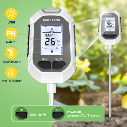 YAMRON 4-in-1 Soil Moisture Meter, Digital Plant Temperature/Soil Moisture Test & PH Meter/Sunlight Intensity, Backlight LCD Display for Gardening, Farming and Outdoor Plants