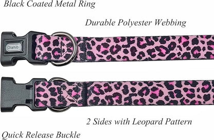 Dog Collar Leash Set, Leopard Pattern, Polyester Material, Adjustable Collar and 5ft Matching Leash, for Puppy Dogs.(XS, Colorful Leopard)
