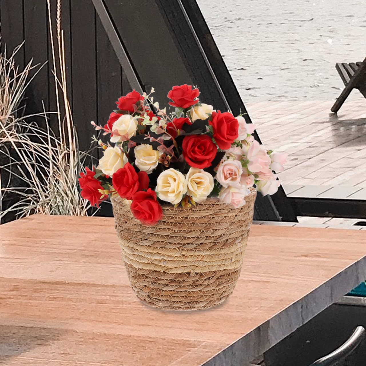 Zerodeko Hand Woven Plant Basket Natural Seagrass Planter Pot 7.08X7.08X5.90In Compact Indoor Decorative Container for Flower Arrangement Home Gardening Storage