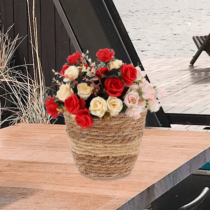 Zerodeko Hand Woven Plant Basket Natural Seagrass Planter Pot 7.08X7.08X5.90In Compact Indoor Decorative Container for Flower Arrangement Home Gardening Storage