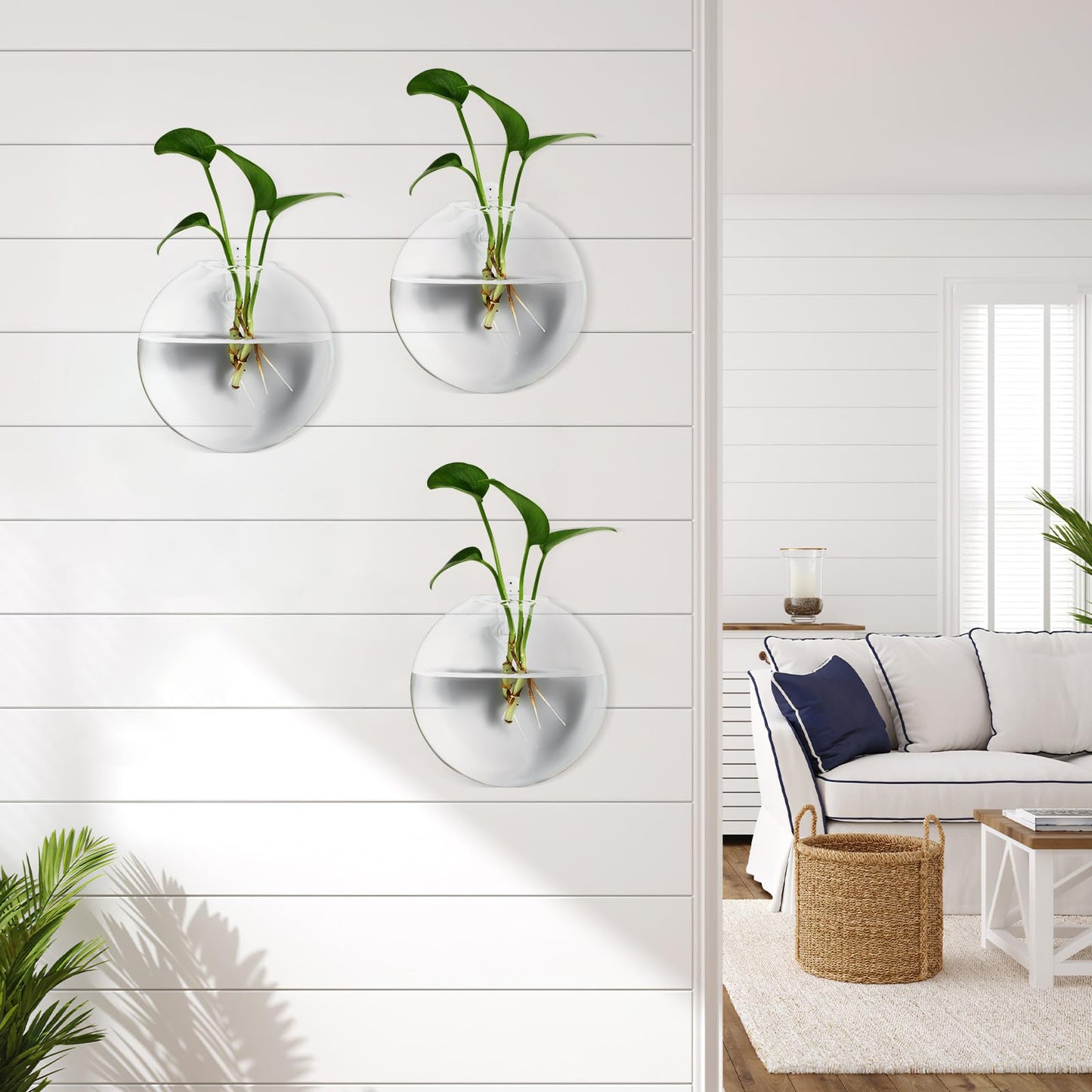DOITOOL Wall Mounted Glass Vase for Hydroponics Plants, 4pcs Flat Bubble Hanging Terrarium Holders, Indoor Decorative Flower Containers for Wedding Centerpieces and Home Décor