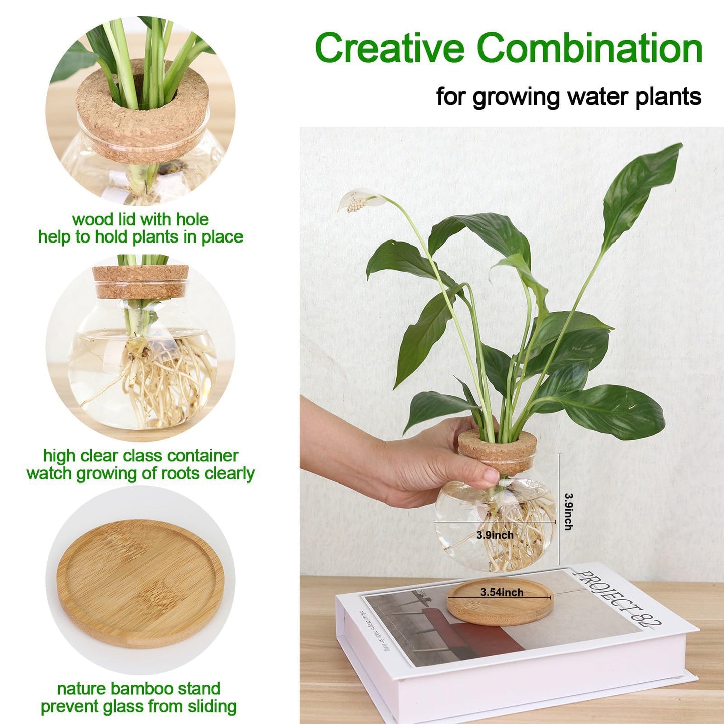 CHPINDAM Plant Propagation Station,Hydroponic Glass Container Vase Jars, with Wooden Saucer for Desks, Houses, Garden Decorations, Home Kitchen Decorations and Gifts for Plant Lovers (9)