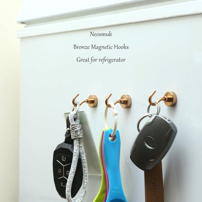 Neosmuk Magnetic Hooks,30lb Heavy Duty Earth Magnets with Hook for Refrigerator, Extra Strong Cruise Hook for Hanging, Magnetic Hanger for Curtain, Grill (Bronze, 4 Pack)