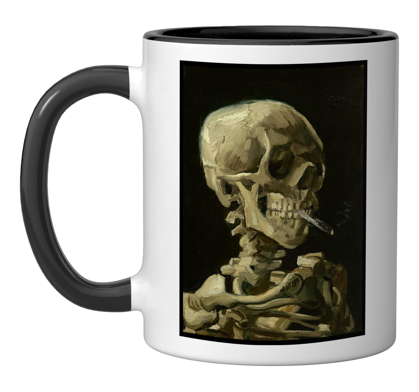 Vincent van Gogh Head of a Skeleton with a Burning Cigarette Ceramic Mug, Black/White