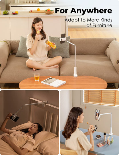 Viozon Phone Holder, Flexible Long Arm,Overhead Mount,360° Angle Adjustable,Aluminum Alloy, C Clamp for Headboard Bedside&Table&Desk,Compatible with 3.5"-6.9" Phone,iPhone 16 15 Plus/Pro Max W
