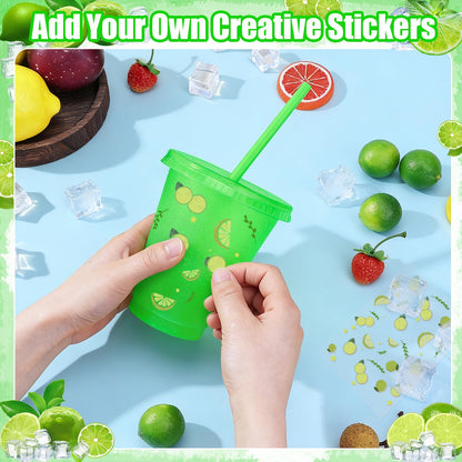 LEIFEOSH 24 Pcs Plastic Tumblers with Lids and Straws, Reusable Cups with Lids Plastic Colorful Cups for Party Birthday, Iced Coffee Cup Travel Mug Cold Drink Cups Tumblers Bulk (16 oz, Green)