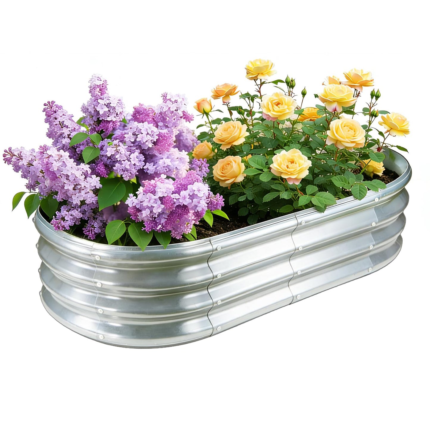 GOOZOO Galvanized Planter Raised Garden Bed, 4x2x1 ft Raised Garden Bed Kit for Gardening Outdoor, Oval Metal Land Planter Box for Vegetables, Flowers, Herbs, Fruits, Easy Assembly（Silver）