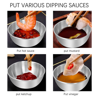 Ipercox 12Pcs Stainless Steel Sauce Dishes, Silver Sauce Dip Bowls, 2 Sizes of Round Metal Bowl Condiment Dishes (3.22inch, 3.46inch)