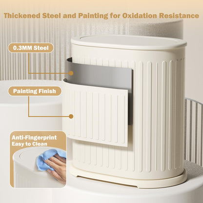 Steel Small Bathroom Trash Can with Lid Press Top 9L/2.4 Gallon Dog Proof Wastebasket with Removable Liner Bucket,Slim Bathroom Garbage Can Bin Under Desk/Sink Bedroom,Living Room,Office,Diaper