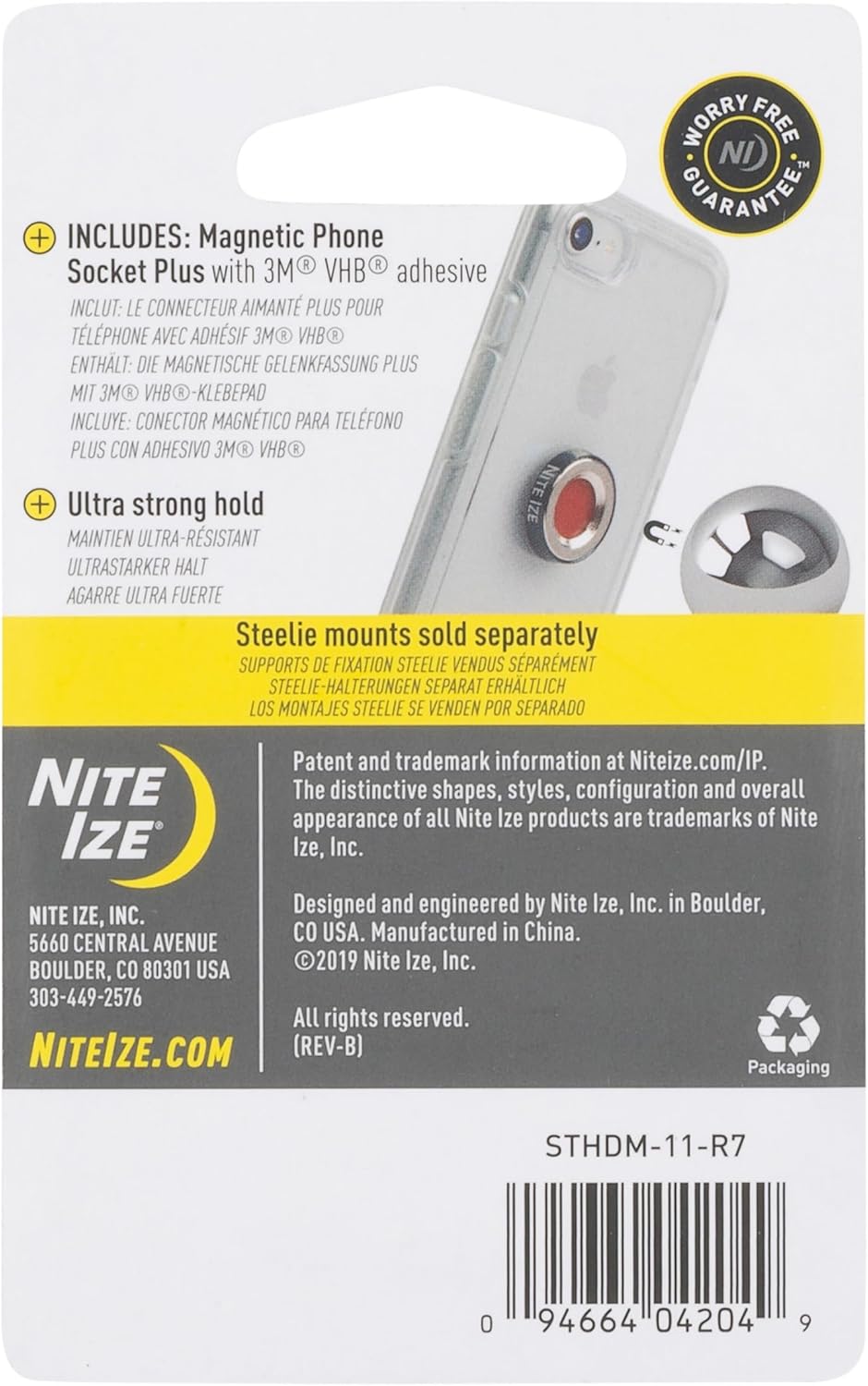 Nite Ize Steelie Magnetic Phone Socket Plus - Dashboard Phone Mount Socket with Strong Magnet - Phone Holder Accessory Compatible with Steelie Phone Mounting Systems - Grey
