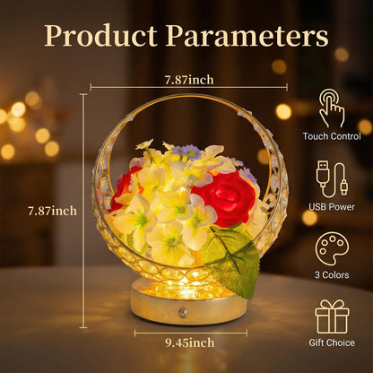 MMHF Rose LED Table Lamp, Modern Gold Crystal Bedside Lamp, Dimmable Touch Control Night Light for Bedroom Living Room Home Office, Romantic Warm Lighting Decorative Lamp