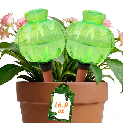 KIROYAL Self Watering Spikes 2 Pack, 16.9oz Large Capacity Plant Watering Globes, Up to 2 Weeks Automatic Watering, Terracotta Irrigation Device for Indoor Plants (Green Lantern Design)