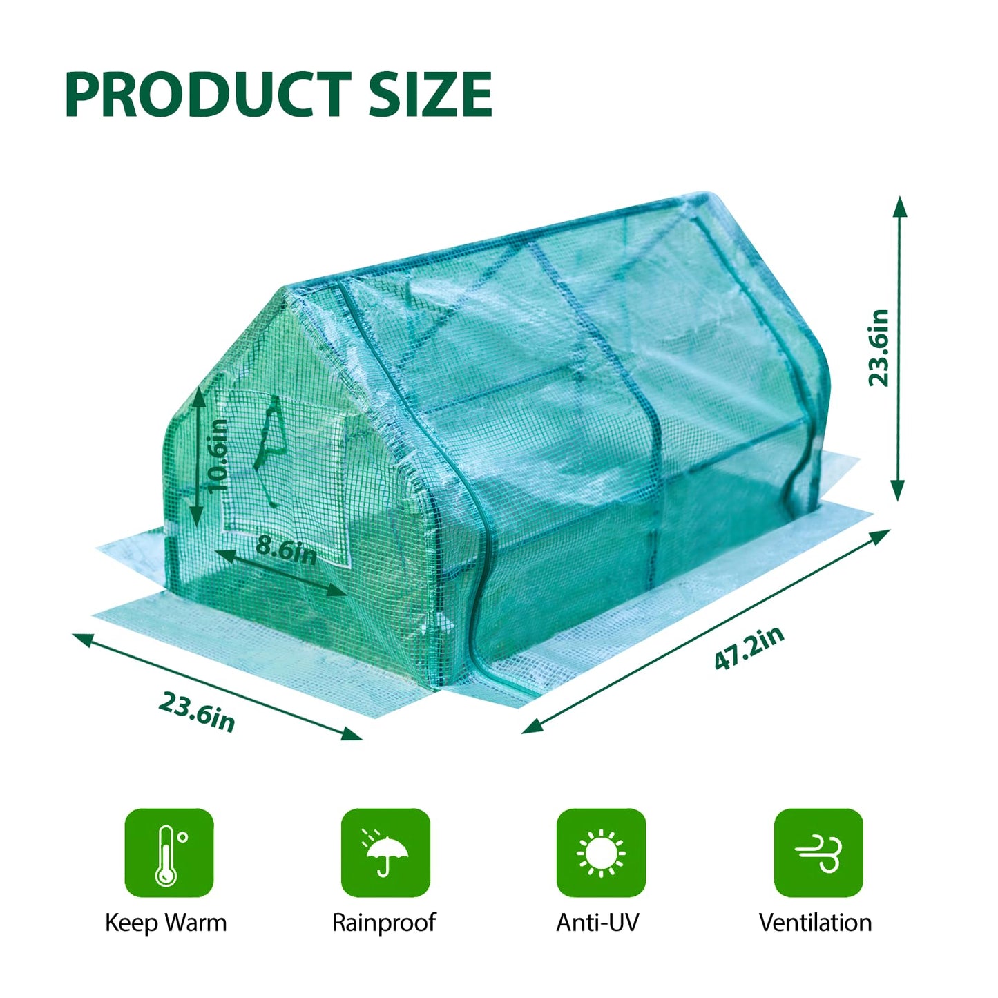 Solayis 47.2" L × 23.6" W × 23.6" H Mini Greenhouse for Indoor Outdoor,Portable Mini Greenhouse, Heavy-Duty PE Plant Cover Tent , Tabletop Greenhouse for Small Plants, Seedling Humidity Dome Green